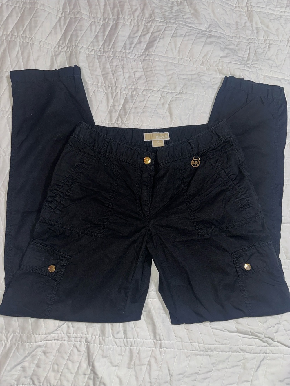 Michael Kors Black Cargo Trousers with Gold Hardware